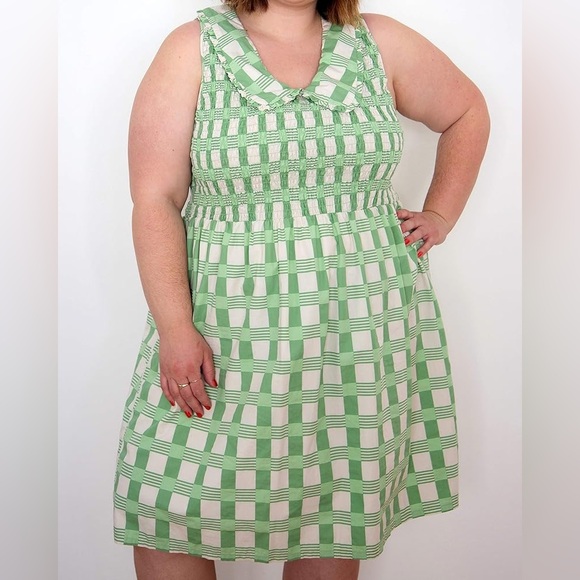 The Drop Dresses & Skirts - The Drop Plus Size Light Green Gingham Smocked Midi Dress, 2X, Great Condition